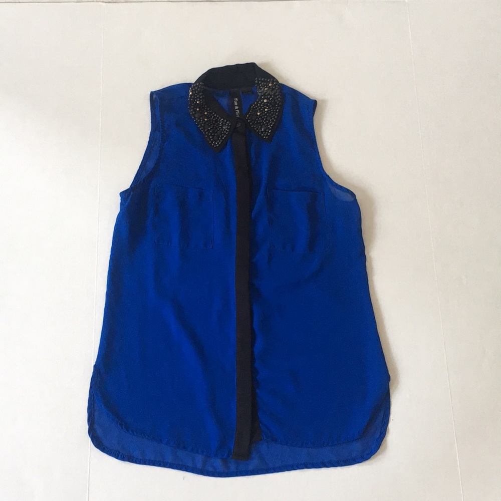 Fun and Flirt Sleeveless Top With Beaded Collar